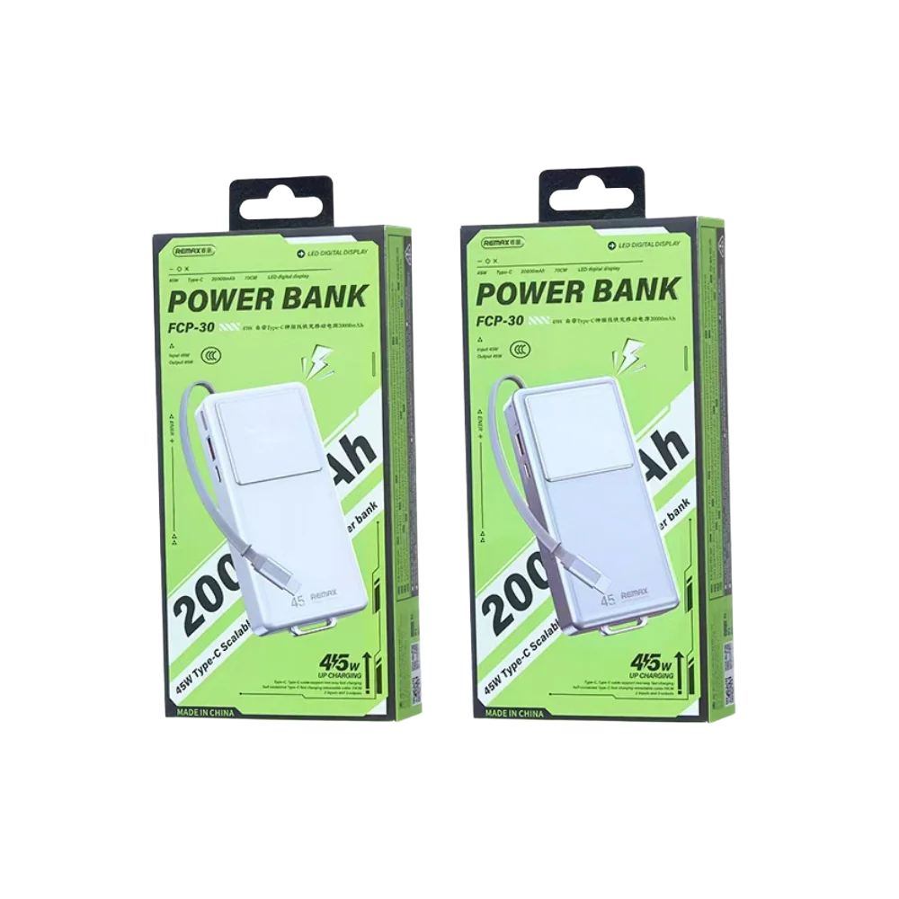 REMAX FCP-30 20000mAh Type-C Scalable Cable Fast Charging Cabled Power Bank ( PD45W )